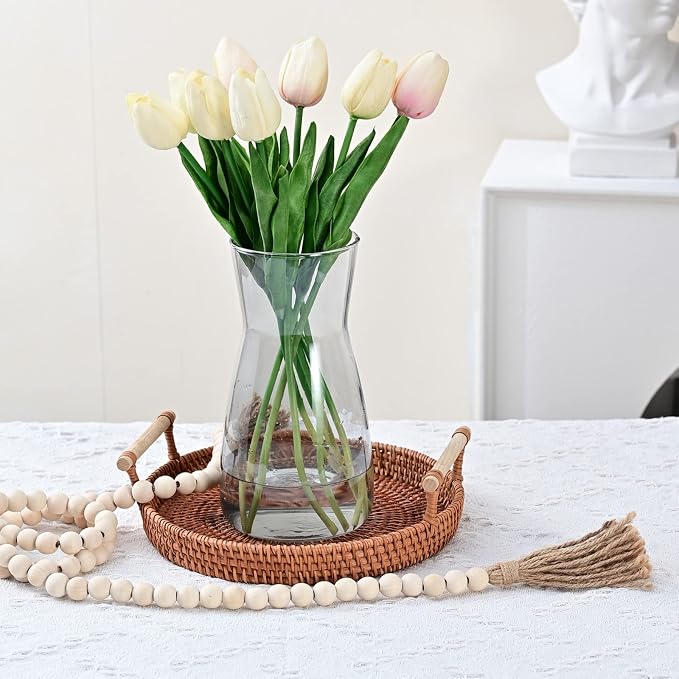 8 Inch Gray Glass Vase for Flowers, Modern Boho Table Decor | Farmhouse Vases For Rustic Vintage Living Room Kitchen Bedroom Halloween Christmas Decor House Book Shelf Office Decor