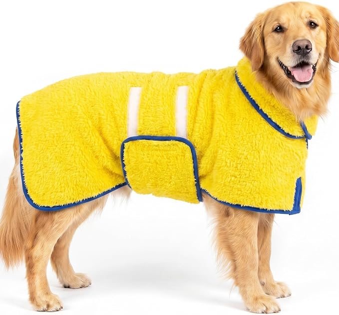 Bienbee Dog Bathrobe, Super Absorbent for Small to Large Dogs, Yellow XL | Dog Robes with Soft Fleece, Warm & Cozy, Adjustable Fit, and Quick Drying Coat for Baths Swimming and Grooming