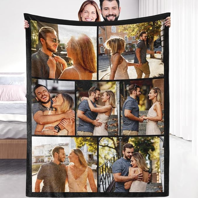 Ships Next Day, Custom Sherpa Fleece Blanket with Photos Text Soft Warm Custom Blanket Personalized Couples Gifts for Boyfriend Girlfriend Customized Picture Blanket Gifts for Christmas Valentines Day