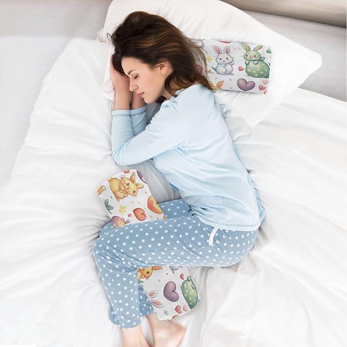 White Rabbit Easter Egg Love01 Neck Roll Pillow Bolster Round Health Memory Foam Long Cervical Cylinder Pillows with Removable Washable Cover for Body Bed Legs Back Yoga