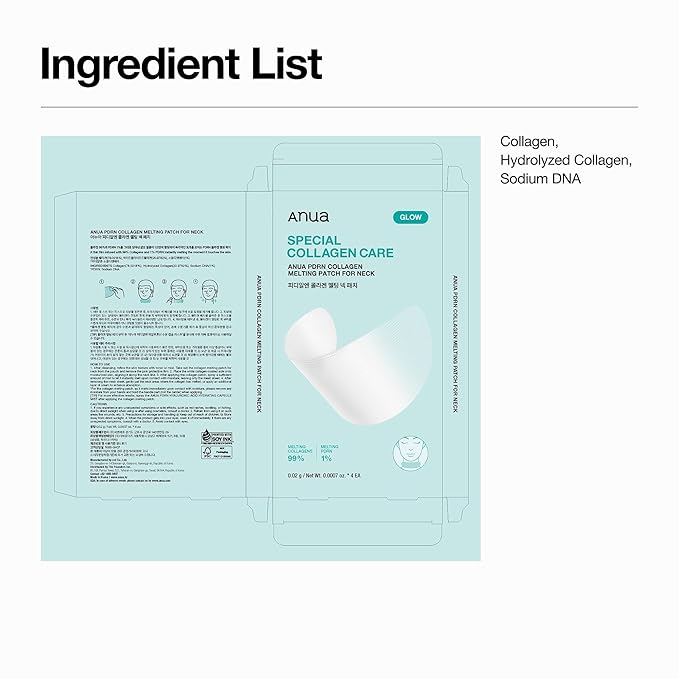 Anua PDRN Collagen Melting Patch for Neck, Lifting and Firming, Thin Film Patch for Neck Fine Lines & Forehead, Plumping Effect with Salmon DNA, Korean Skincare, 0.02g x 4EA
