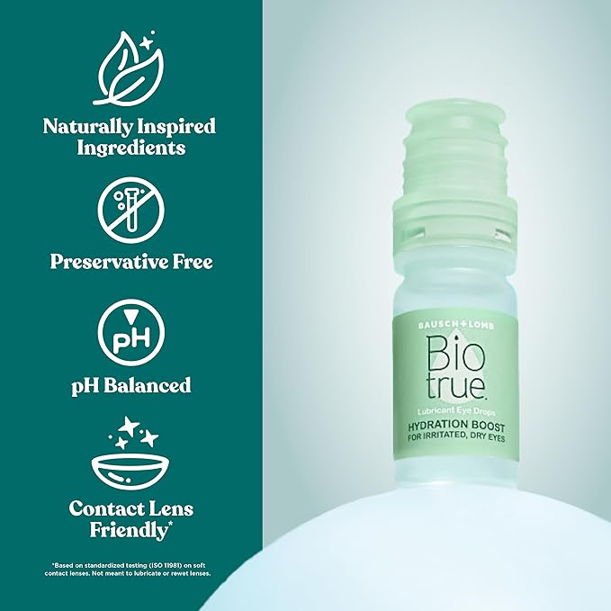 Biotrue Hydration Boost, Preservative-Free Eye Drops for Dry Eyes, Instantly Moisturizes, Rehydrates, Contact Lens Friendly, Refresh & Relieve Eye Irritation, 0.33 FL Oz (Pack of 2)