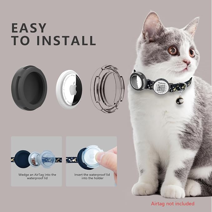 2 Pack Airtag Cat Collar, Breakaway Cat Airtag with Smart ID tag & QR Code Reflective (Moon Stars - Black & Pink, with Integrated AirTag Holder)