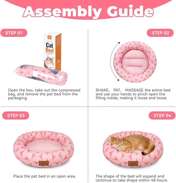 Zerbuger 20in Pink Pattern Round Dog Bed Sofa for Dogs Cats, Washable | for Small/Medium/Large Dogs Cats, Foam Pet Couch with Removable Mat Non-Slip Bottom, Pet Cuddler for Indoor/Outdoor/Car/Cage