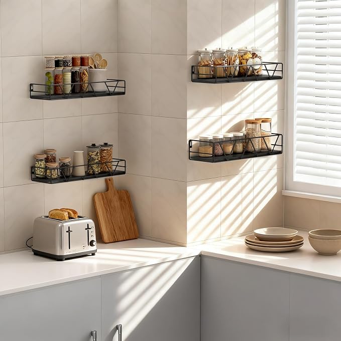 Floating Shelves Set of 4, Wood Wall Shelf, Farmhouse Shelf for Bedroom | Wall Mounted Floating Shelf for Living Room, Bedroom, Bathroom, Kitchen, Office