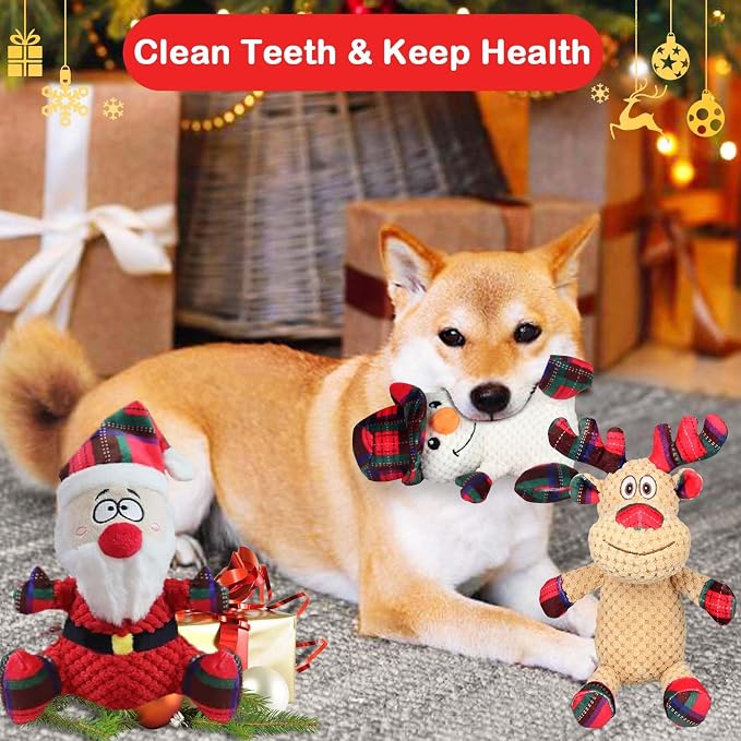 3 Pack Dog Christmas Squeak Toys, Plush Squeaky Medium & Small Dog Chew Toys, Stuffed Squeaky Toys for Dogs Puppy - Funny Cute Dog for Dog Birthday
