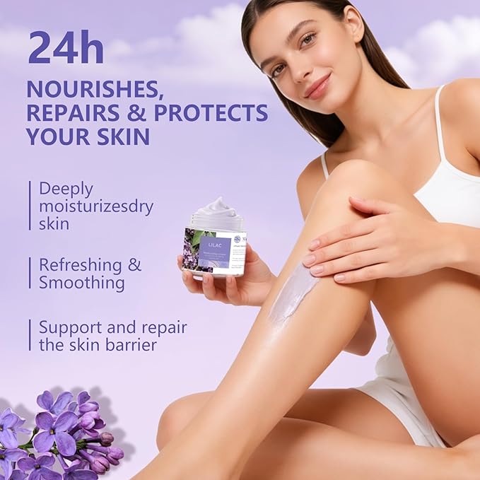 Moisturizing Cream - 200ml Hydrating Body & Face Moisturizer with Shea Butter & Sweet Almond Oil, Vitamin E for Nourishing & Brightening Skin, Long-Lasting Moisturization. (Lilac)