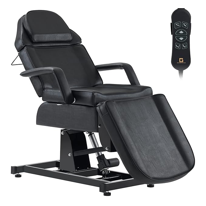 BarberPub Fully Electric Facial Bed with 3 Motor for Esthetician, Electric Tattoo Chair for Client, Facial Bed for Esthetician, Electric Adjustment 2751 (Black, Height (Flat): 24"–33")