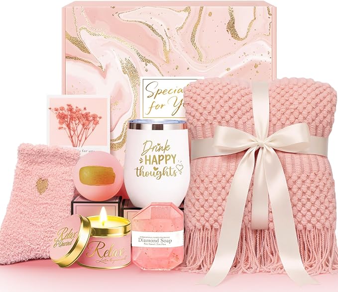 Birthday Get Well Soon Self Care Package Spa Gifts Basket for Women | Pink Luxury Christmas Thinking of You Anniversary Relaxing Gift Set for Mom Sister Girlfriend Wife Friend Her