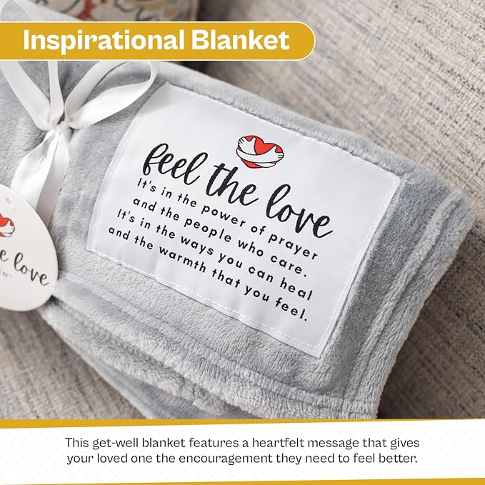 Get Well Blanket - Healing Blanket - Inspirational Blankets for Women/Men - Get Well Soon Gifts - Warm Hugs - Soft Fleece Throw Blanket - Strength - Healing Thoughts (Gray Fleece 50x65)