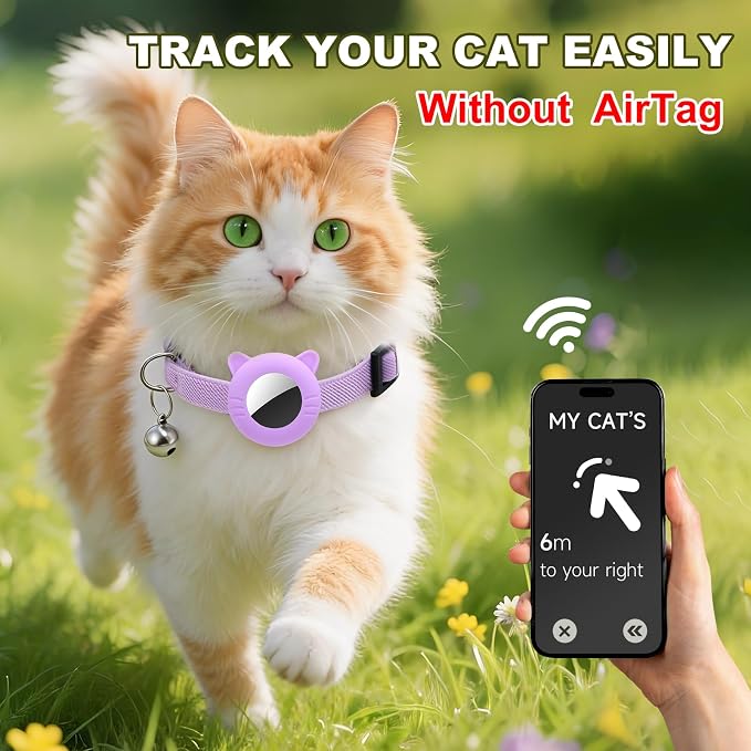 2 Pack Airtag Cat Collar Breakaway Bell Adjustable Nylon Safety