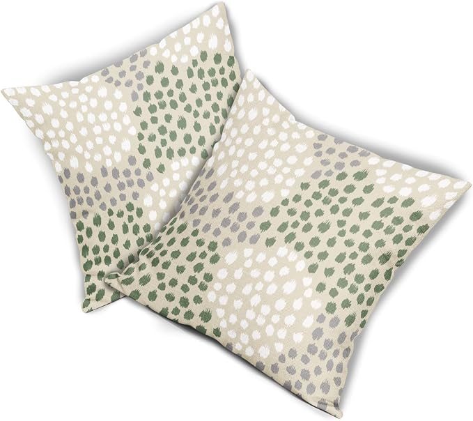 Sage Green White Pillow Covers 20x20 Set of 2 Boho Gray Polka Dot Throw Pillows Modern Trendy Print Decorative Outdoor Farmhouse Pillowcase Cushion Cover Linen Pillow Case Decor for Sofa Couch Bed