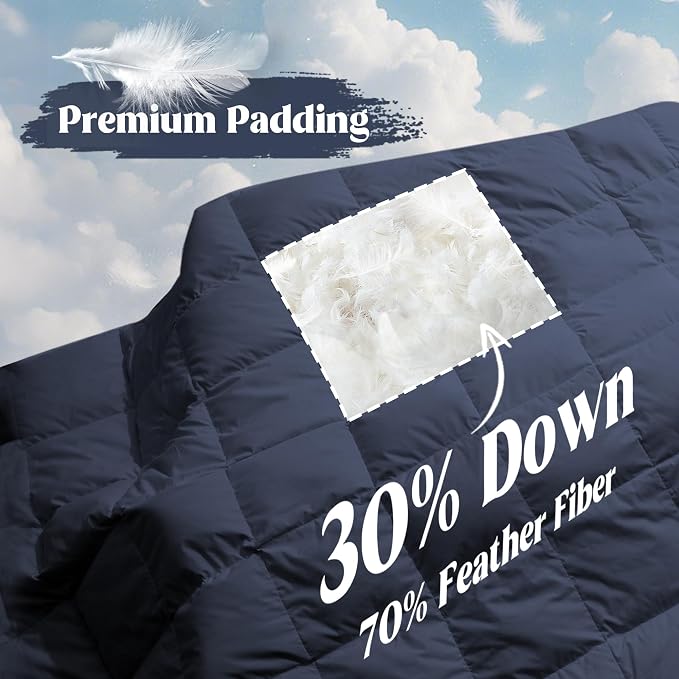 puredown® Soft Feather Down Blanket Lightweight Packable Down & Feather Fill Blanket for Indoor and Outdoor Use, King Size Blankets, 88"X108", Navy