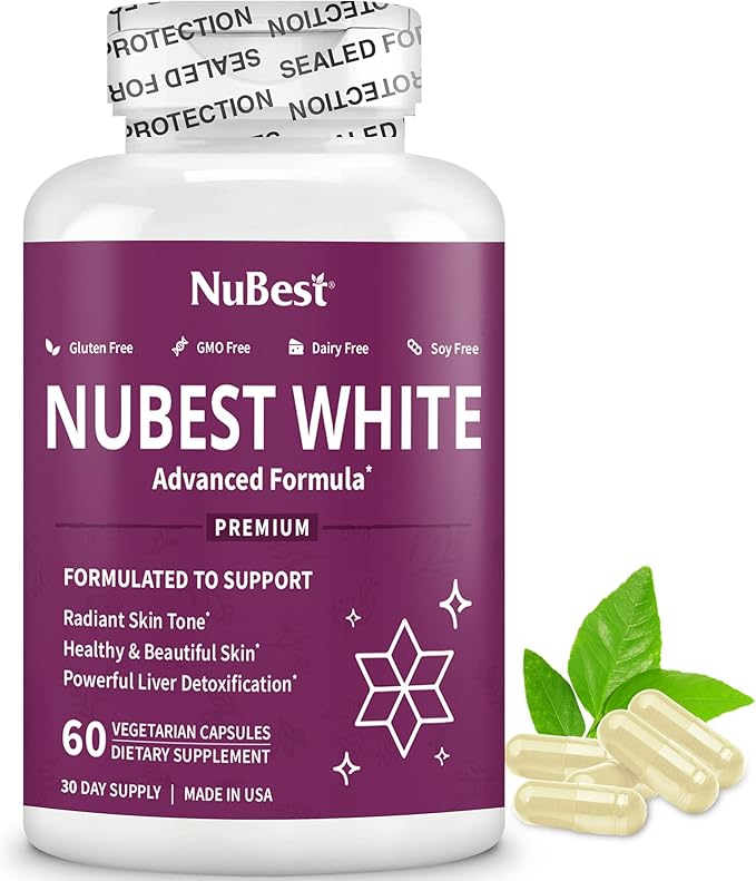 NuBest White - Skin Whitening Supplement, Supplement for Anti Aging with Glutathione, Vitamin C, E, B2, Milk Thistle Extract, Green Tea Extract for Lightening and Brightening | Pack 2
