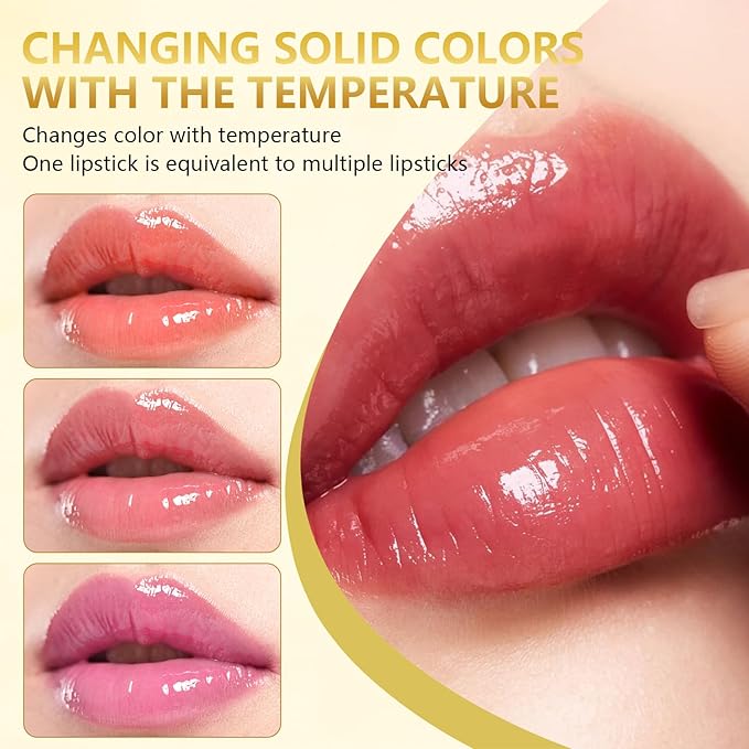 2Pcs Transferproof Color Changing Lipstick, Gold Crystal Color Changing Lipstick, Moisturizer Long Lasting Lip Balm for Women (Gold)