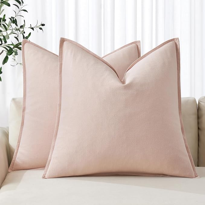 MIULEE Decorative Linen Pillow Covers 20x20 Inch Light Pink | Boho Farmhouse Neutral Couch Throw Pillows for Bed, Pack of 2 Accent Modern Pillowcases, Sofa Livingroom Home Decor