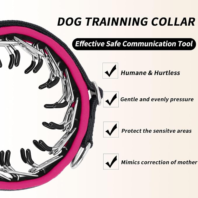 Martingale No Pull Dog Collar for Large Medium Small Dogs, Heavy Duty Nylon Reflective Adjustable Anti Pull Slip Collar with Buckle for Training Walking L Black Hot Pink