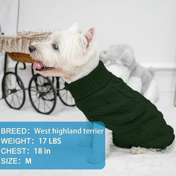 Mihachi Turtleneck Dog Sweater - Winter Coat Apparel Classic Cable Knit Clothes with Leash Hole for Cold Weather, Ideal Gift for Pet in New Year Army Green X-Small
