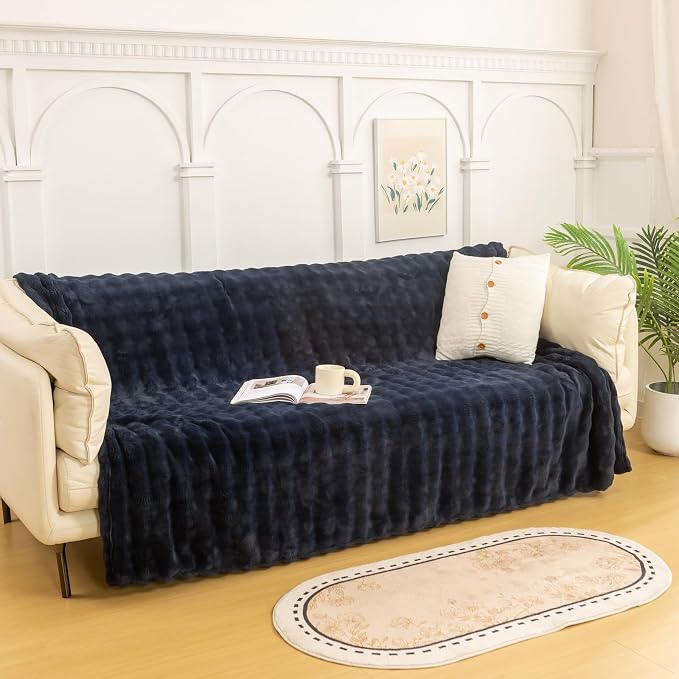 YUSOKI Luxury 3D Bubble Light Weighted Throw Blanket 2.8lb,All Ages,Home Decoration, (Navy,60 * 80inches)