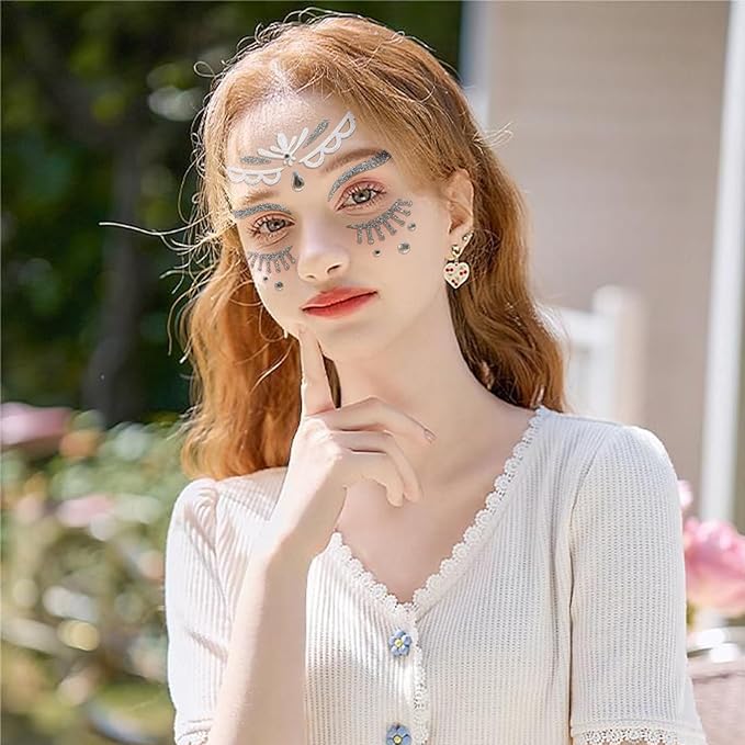 Queen Face Tattoos Stickers Glitter Face Gems Valentine's Day Temporary Tattoo Face Stickers for Women 4Pcs