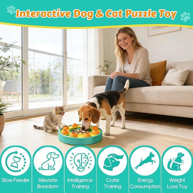Dog Food Puzzle Toys Interactive Game Toy for IQ Training Enrichment Dog Food Puzzle Slow Feeder for Small, Medium Dogs and All Cats (Blue Bowl)