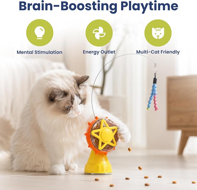 PAWSPIK 2-in-1 Interactive Spinning Wheel Snack Feeder & Teaser Cat Toy