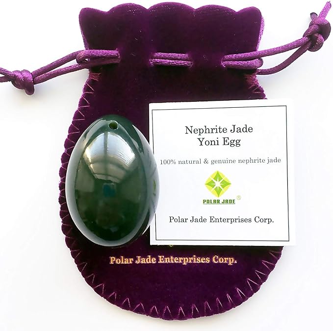 Polar Jade Nephrite Jade Egg, Medium, Drilled with Unwaxed String, Cleaning Brush and Instructions for All Levels of Users in Kegel Exercises to Gain Better Bladder Control to Prevent Incontinence