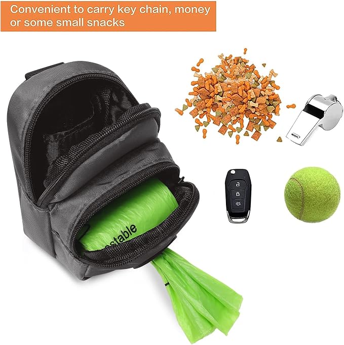 Petmolico Dog Poop Bag Holder Treat Pouch for Dog Leash, Dog Waste Bag Dispenser Treats Storage Holder Training Pouch with Clip, Deep Gray
