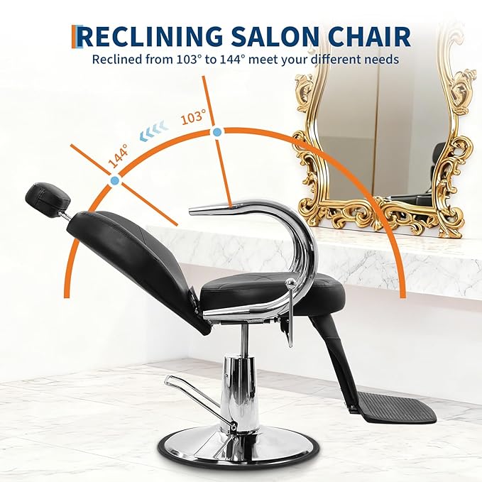 Garvee Salon Chair for Hair Stylist, 360° Swivel Reclining Salon Chair with Adjustable Headrest, Heavy Duty Hydraulic Pump, Shampoo Barber Chair for Beauty Spa & Tattoo Artists