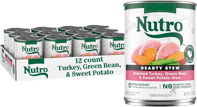 Nutro Hearty Stew Wet Dog Food, Roasted Turkey, 12.5 oz, 12 Pack | Grain-free, real meat #1 ingredient, no corn, wheat, soy, natural ingredients, made in USA, canned dog food