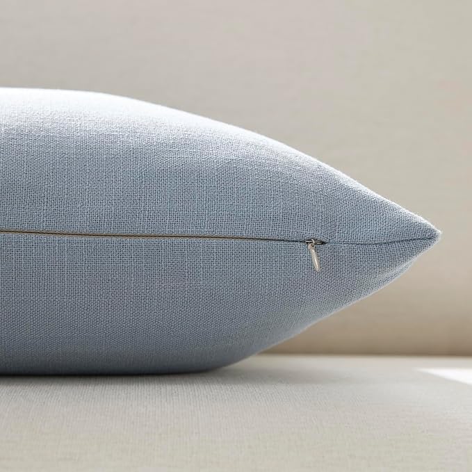 Meekio Set of 2 Powder Blue Throw Pillow Covers 12x20, Modern Farmhouse Linen Blend Decorative Pillow Covers for Couch Sofa Bed, Neutral Home Decor