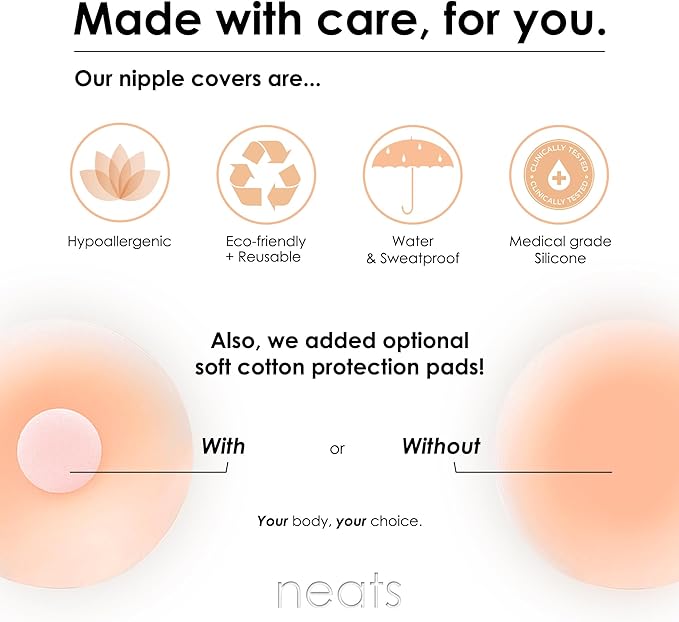 NEATS Nipple Covers for Women, Reusable & Hypoallergenic Adhesive Silicone Pasties