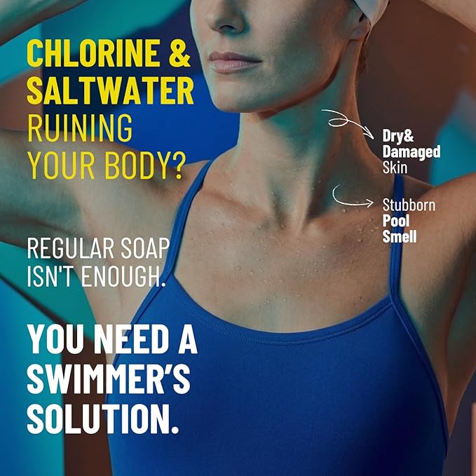 Chlorine Removal Body Wash for Swimmers | Vitamin C Removes Chlorine & Restores Skin Barrier | For Pool, Saltwater & Hard Water | Sulfate-Free, Silicone-Free (10.58 oz, Pack of 2)