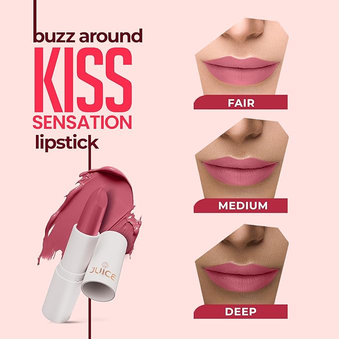 JUICE Kiss Sensation Lipstick With Goodness Of Bio Retinol, Uv Protection Long Lasting Lipstick Nude Sepia - M12 4 G Pack Of 1