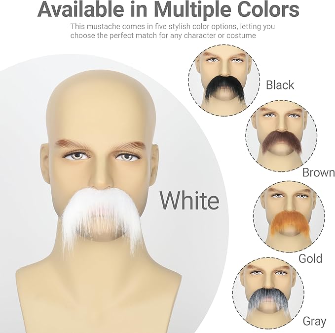 2Pcs Men Fake Mustache Realistic Mustaches Fake Facial Hair Beard for Cosplay Costume Halloween Parties
