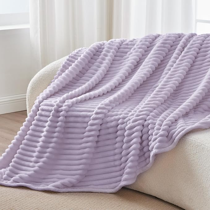 BEDELITE Ribbed Twin Blanket for Couch & Bed, Lavender Fog, 60"x80" | Ultra-Soft Plush Fleece, Cozy, Warm Yet Lightweight, Ribbed Texture, Home Decor, Machine Washable, Giftable, All-Season Use