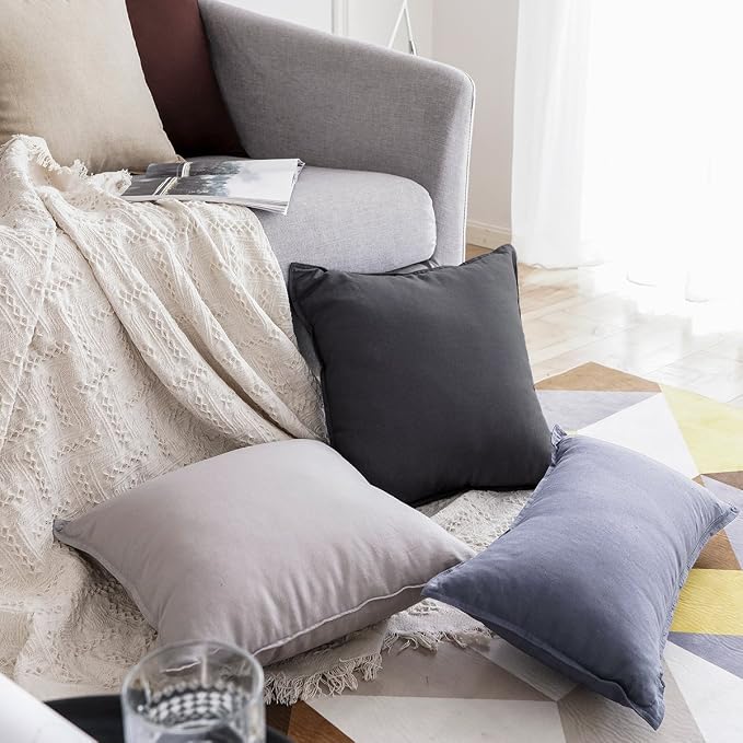 Jeanerlor 26"x26" Decorative Cotton Linen Couch Throw Pillow Case Cool Durable Classy Euro Sham Comfortable Cushion Cover for Wedding Party Gift/Car(65 x 65cm) Dark Grey