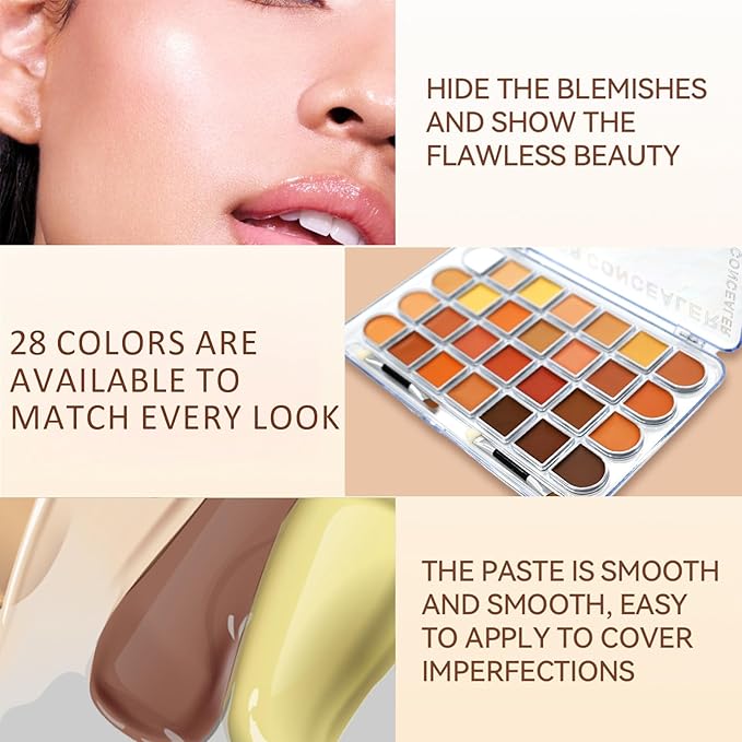 Professional 28 Colors Cream Concealer Camouflage Makeup Palette Contouring Kit, 10 Makeup Brushes, Face Eye Body Cosmetic Foundation, Contour, Repairs Redness, Dull, Dark Circles