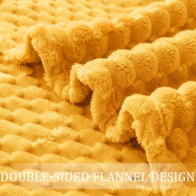 Exclusivo Mezcla Large 3D Fleece Throw Blanket for Couch, Mustard Yellow | Extra Soft Fuzzy Plush Lightweight Throws, Cozy Fluffy Decorative Blankets for All Seasons, 50x70 Inches