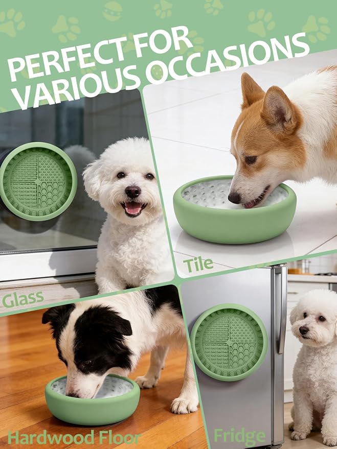 Dog Lick Bowl with Brush and Scraper, Anxiety Relief Lick Mat for Dogs, Non-Slip Freeze Licking Bowl Enrichment Puzzle Feeder for Distraction, BPA Free Silicone, Dishwasher Safe