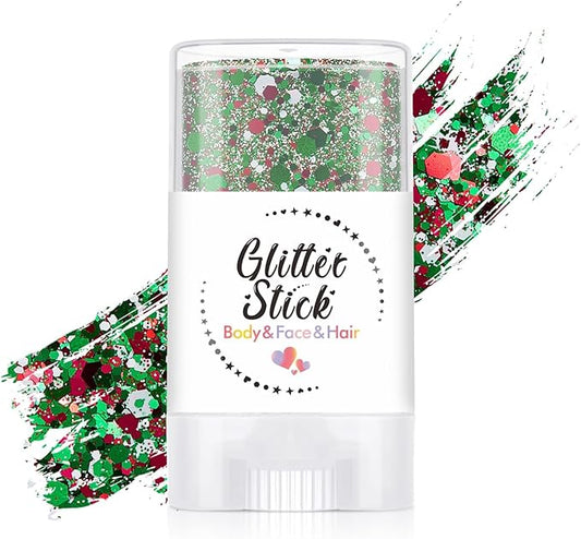 Body Glitter Stick, Holographic Sparkling Sequins Neon Outfit Rave Festival Party Christmas Accessories Face and Body Glitter Gel Makeup (Red & Green & White)
