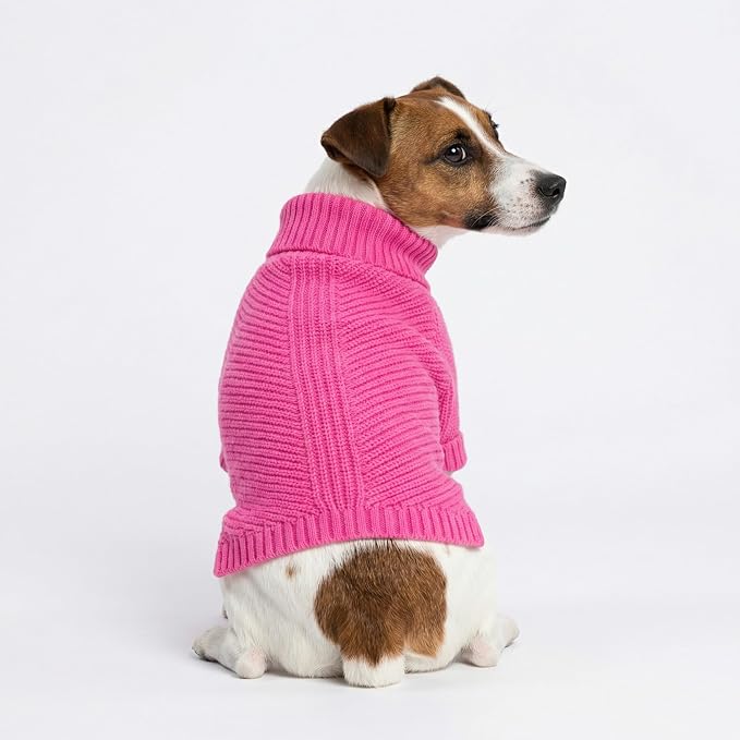 Fitwarm Valentines Dog Turtleneck Sweater, Dog Winter Clothes for Small Dogs Girl, Knitted Pet Coat, Cat Outfit, Hot Pink, XS