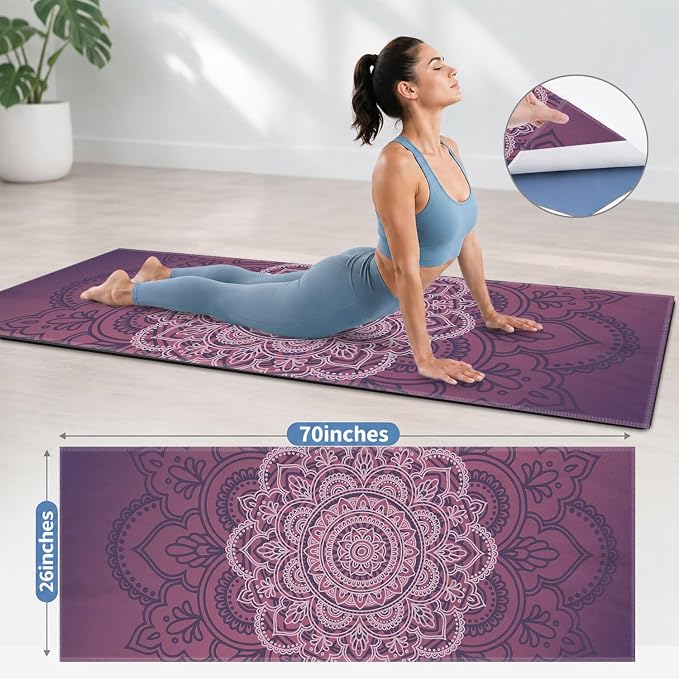 Yoga Mat Towel, Hot Yoga Non Slip with 4 Corner Pockets, 70 x 26 in | Soft Absorbent Microfiber With Four Corner Pockets, Fits Over Yoga Mats For Hot Yoga, Pilates, Gym, And Travel