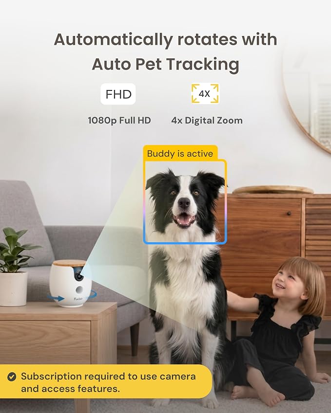 Furbo Mini 360° Pet Camera [Paid Plan Required to Activate] | Stay connected with AI Pet & Home Safety Alerts, 2K QHD View, Auto-Tracking, Video History, 2-Way Audio, Paid Plan Required