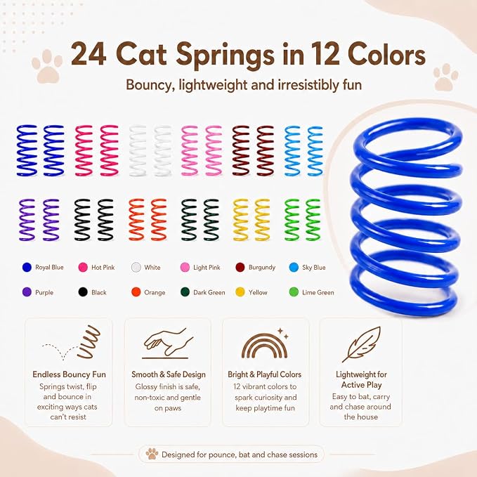 Cat Toys for Indoor Cats, 6 Sisal Balls & 24 Colorful Springs