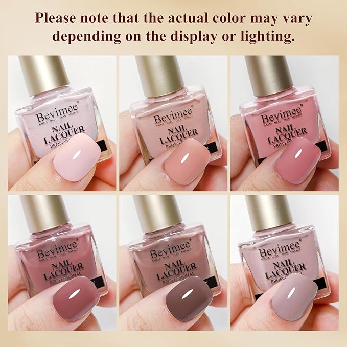 Pink Quick Dry Nail Polish Set 6 Colors Vegan Nail Lacquer Nude Brown Air Dry Glitter Fingernail Polish Regular Neutral Wedding Color Non Gel DIY Salon Gift for Women