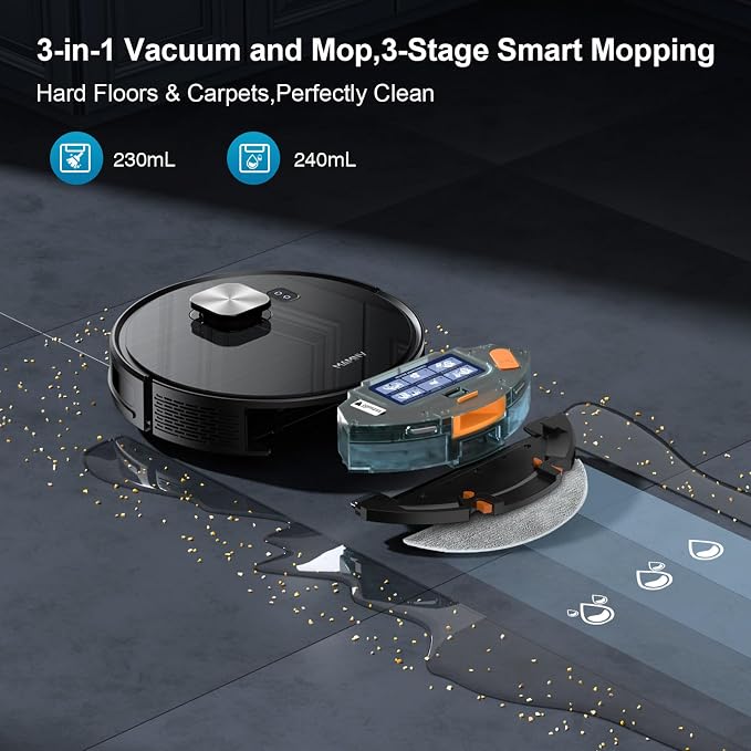 Robot Vacuum,11500Pa Suction,LiDAR Navigation,Self-Emptying,Pet Hair | 90-Day Hands-Free Cleaning 160-Minute Long Runtime Multi-Floor Map Room-Based Cleaning Control Alexa Google Assistant Support