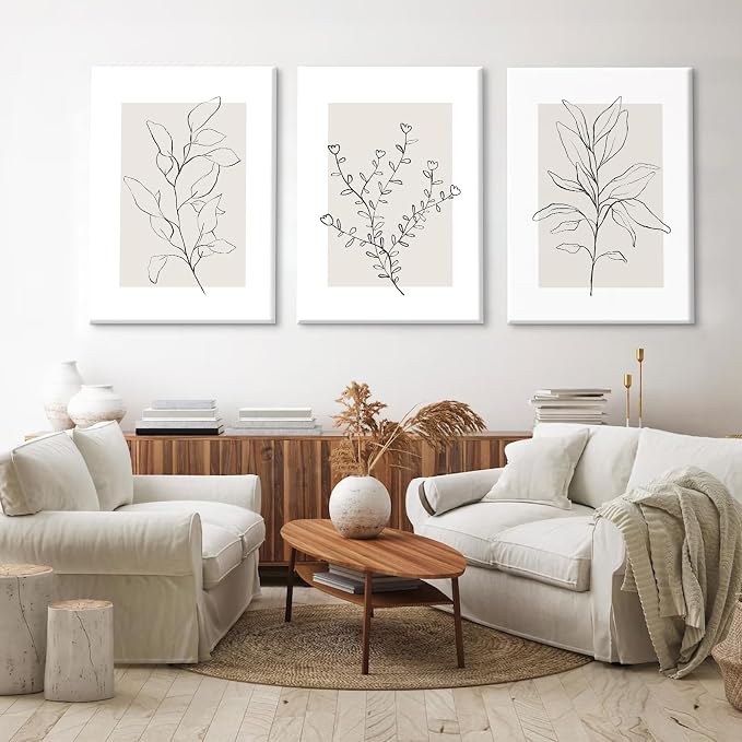 Youillne Neutral Botanical Prints Wall Art Decor Plant Minimalist Canvas Pictures Vintage Beige Wall Art Modern Farmhouse Line Poster Boho Abstract Painting Artwork for Bedroom 24x36 Inch Set of 3