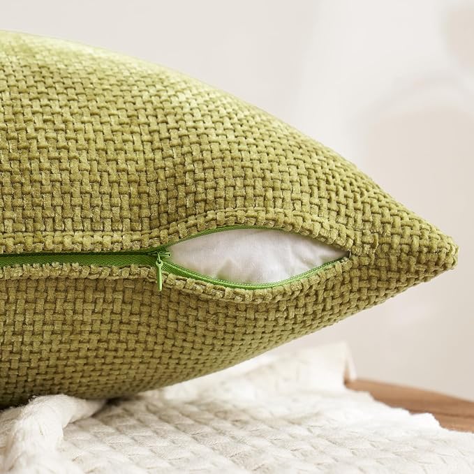 MIULEE Soft Decorative Chenille Fall Pillow Covers Rust Yellow Green 18x18 | Pack of 4, Rustic Decor, Autumn Harvest Set, Couch Throw Pillows, Farmhouse Boho Cushion Covers for Sofa Bed Living Room