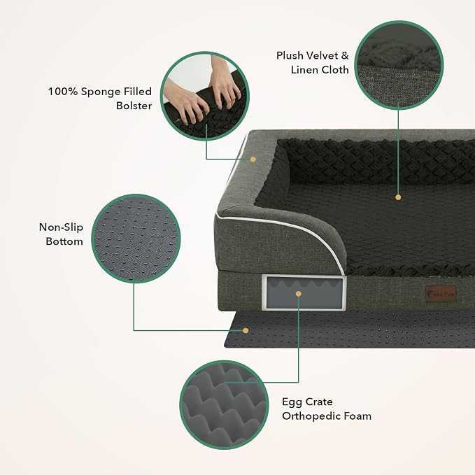 Orthopedic Dog Bed for Extra Large Dogs, 53x42in, Dark Green | Orthopedic Foam Relieves Joint Pressure, Bolsters Supports Head And Neck, Washable Cover, Non-Slip Bottom